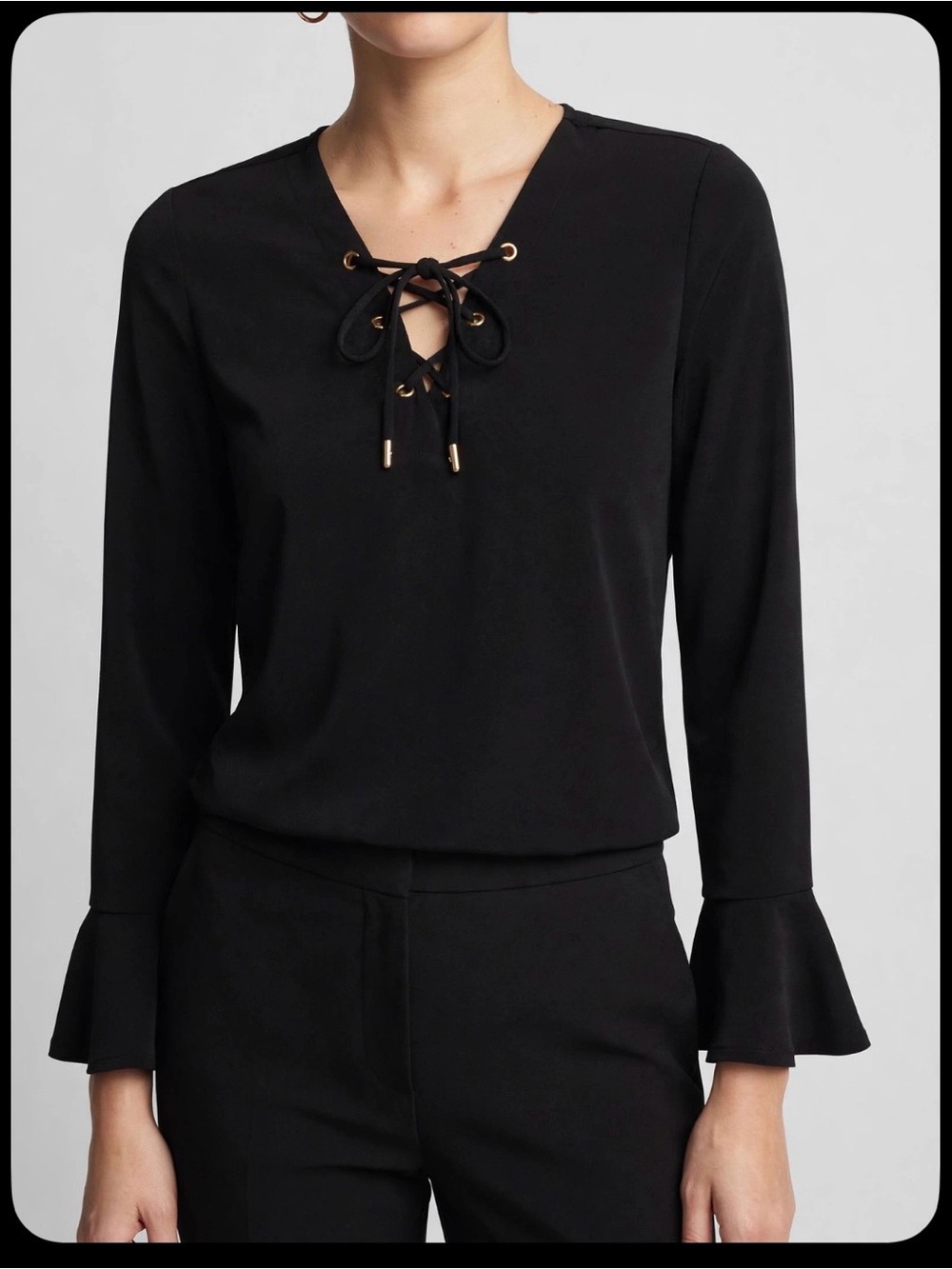 Michael Kors Lace-Up Bell Sleeve Top Black S/P